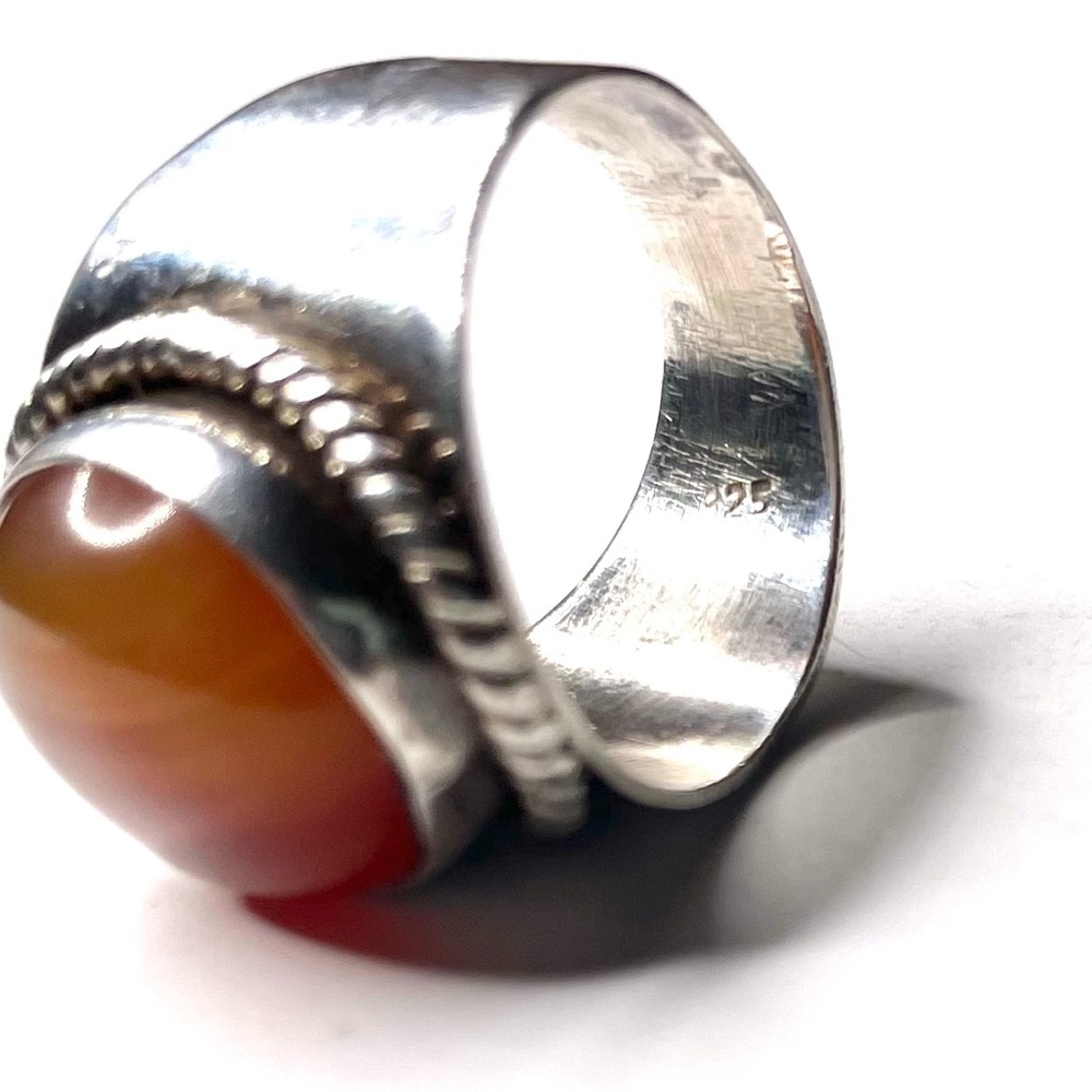 Vintage Sterling Silver Thick Carnelian Agate Ring size 8 - Picture 6 of 11